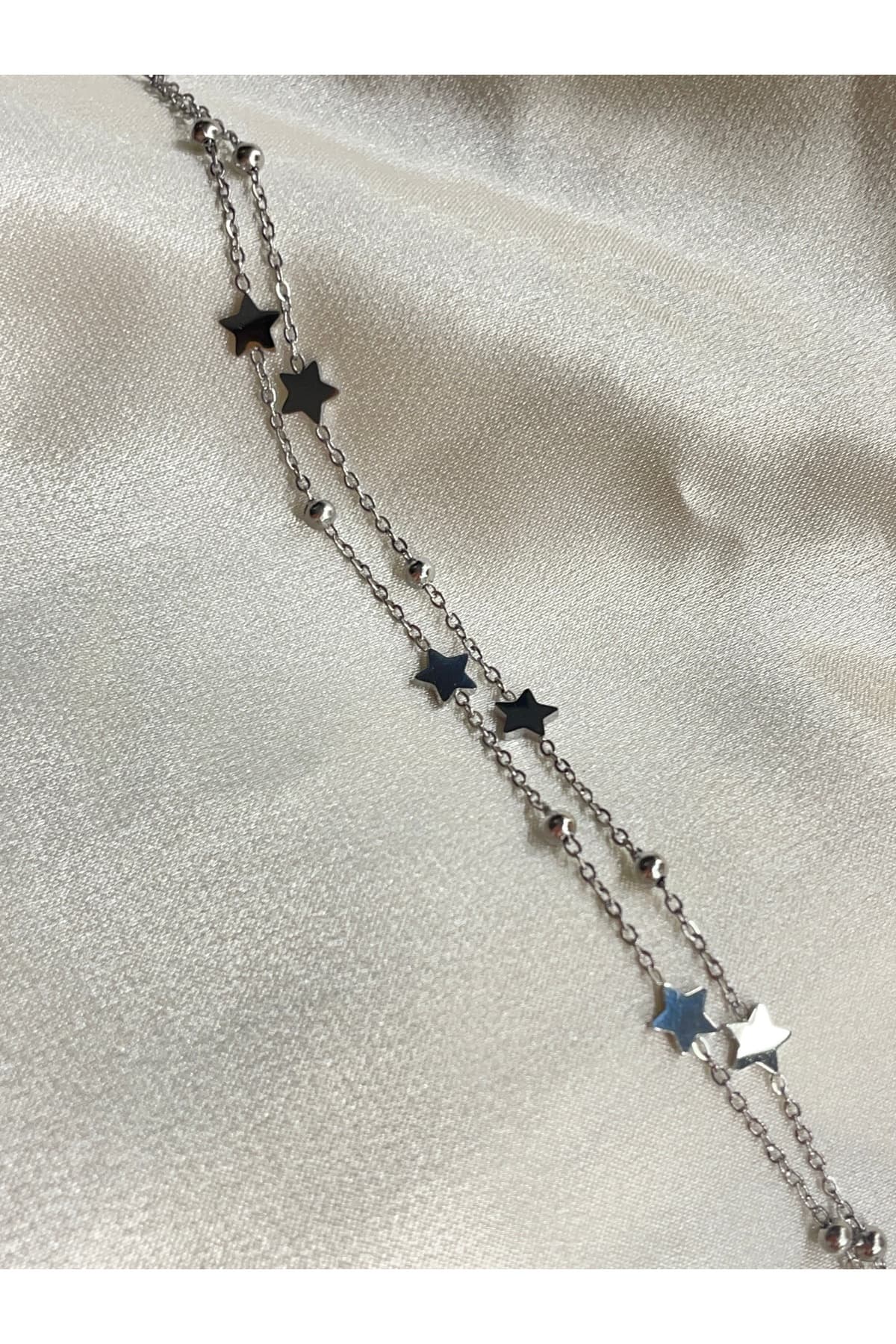 LOTUSBYBUKET çelik silver çift zincir yıldızlı bileklik